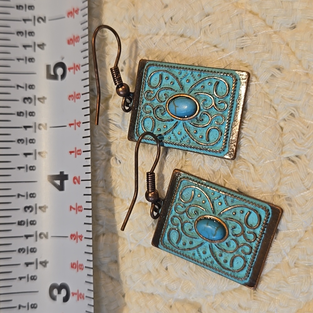 Turquoise Rectangular Earrings - Picture 2 of 4